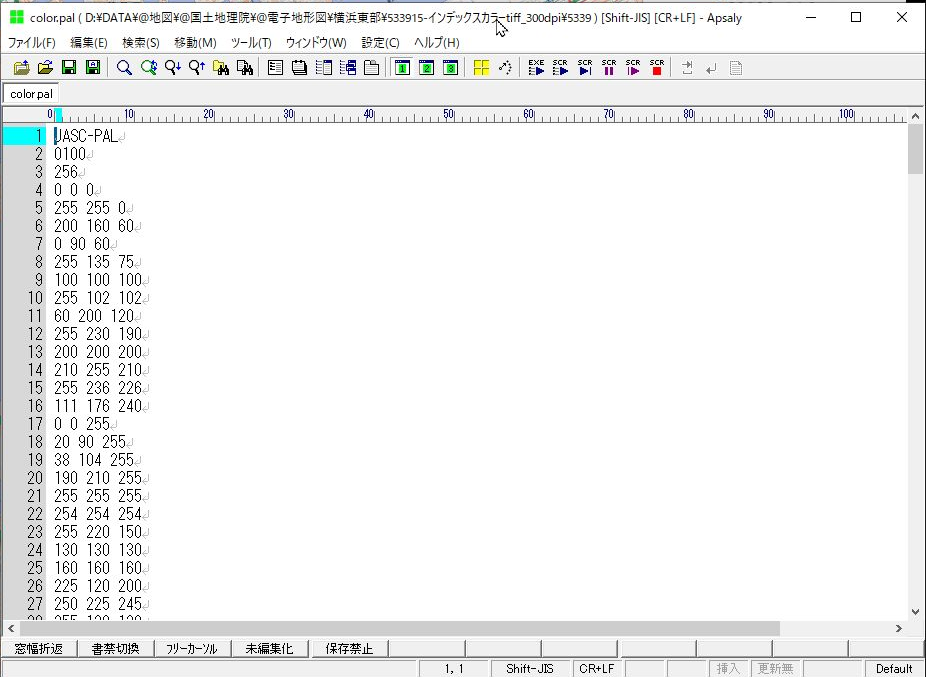 パレットをeditorで開いている画面